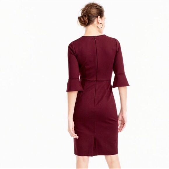 J. Crew Bell Sleeve Sheath Ponte Dress Cranberry Size 2 - Picture 3 of 14